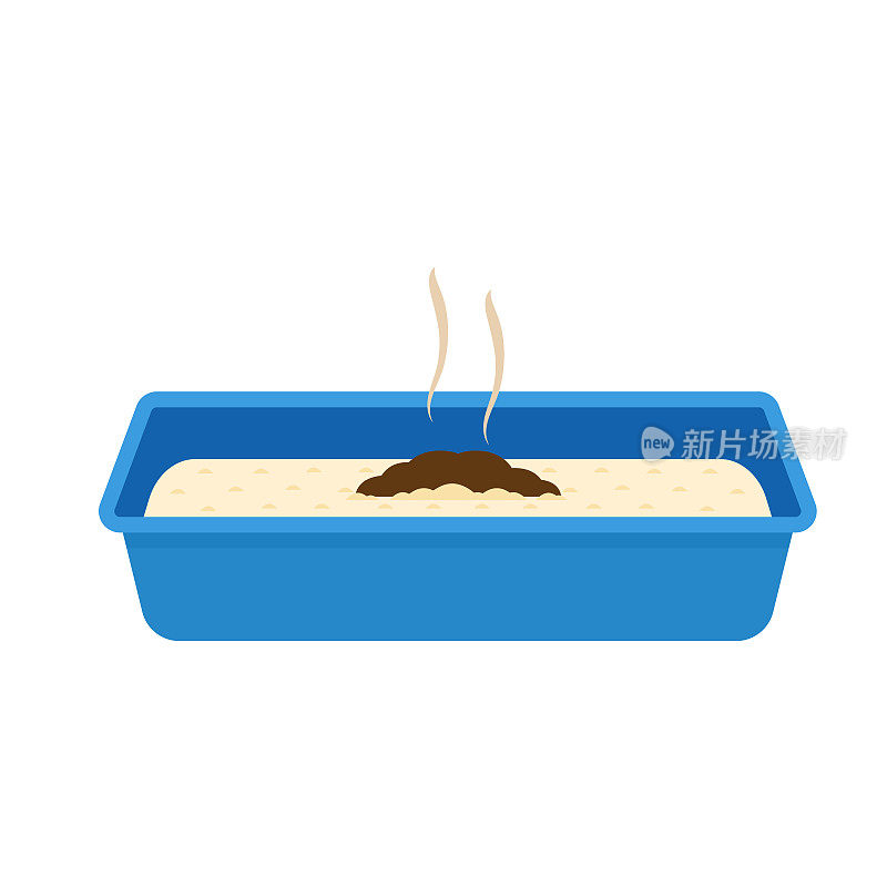 Cat litter toilet icon. Linear logo of Pet cleaning. รllustration of poop scoop, tray and smell. Contour isolated vector image on white background.